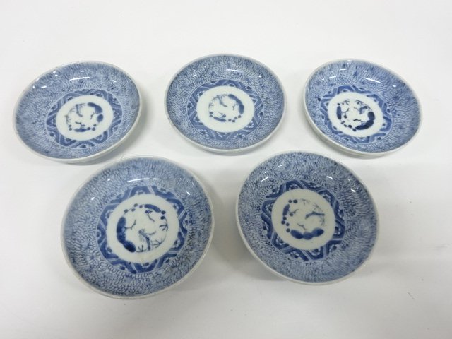 古伊万里　染付　みじん唐草　小皿　5客
